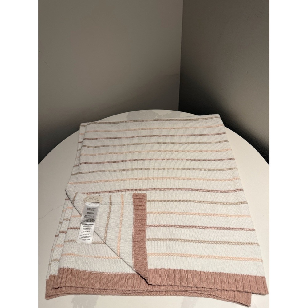 Jessica Simpson Baby Blanket Cotton Sweater Knit Muted Pink Stripe 100% Cotton